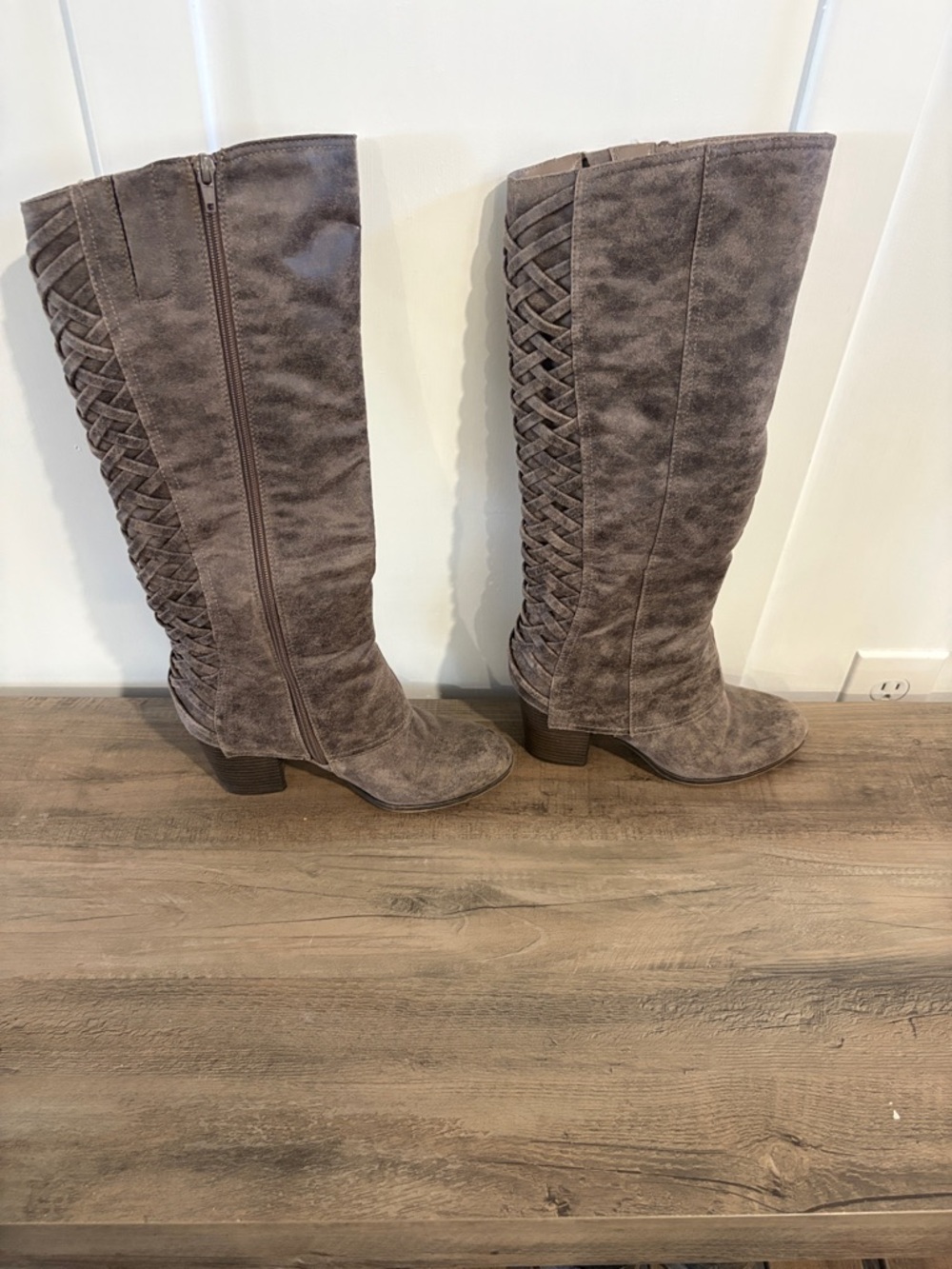 Fergalicious Over-the-Knee Braided-Shaft Boots in Taupe Gray - Picture 3 of 6
